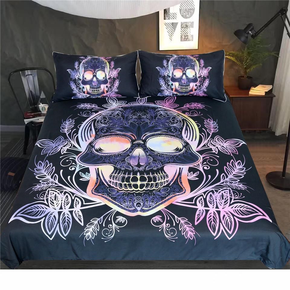 Gothic Skull Bedding Set Leaves Paisley Duvet Cover Set Pink