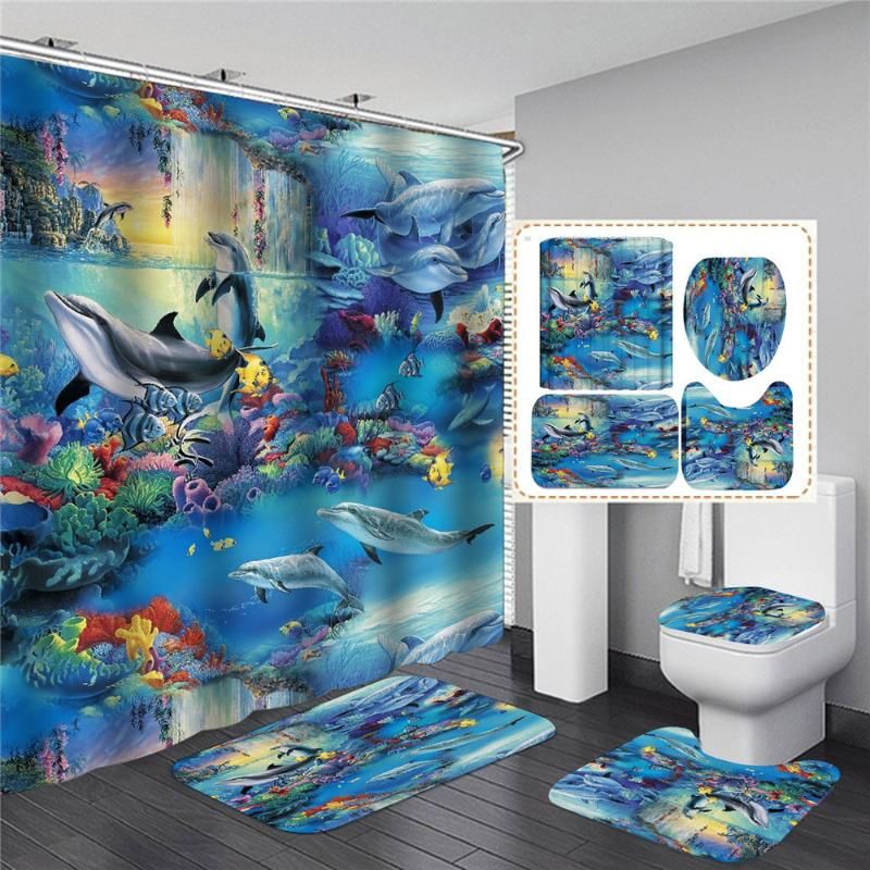 2020 Deep Sea 3d Shower Curtains Fabric Waterproof Ocean Dolphin Bathroom Curtain Set Toilet Cover Mat Non Slip Rug Home Decor From Rosaling 33 19 Dhgate Com