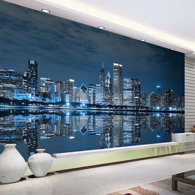 Dropship Custom Mural Wallpaper Black And White New York Night