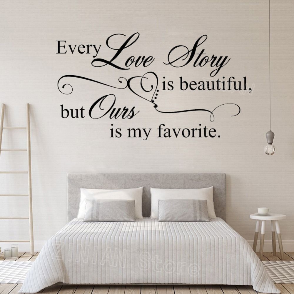 Every Love Story Is Beautiful Heart Vinyl Lettering Words Wall Decal Quote For Bedroom Diy Home Wall Decoration Stickers Removable Wall Decor