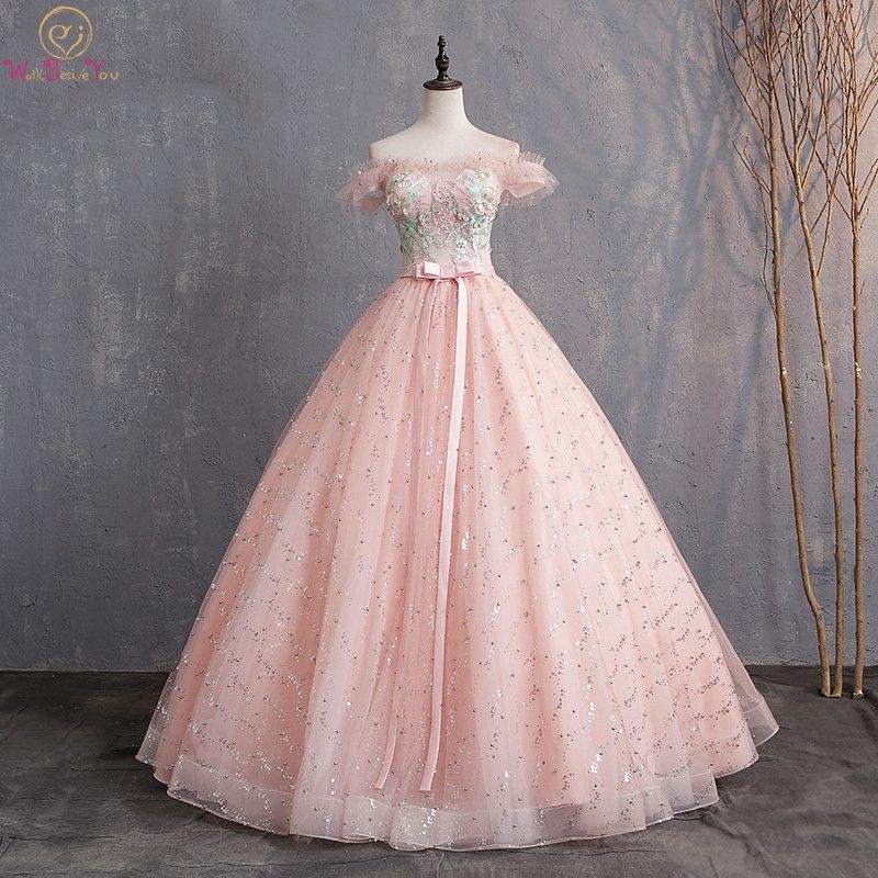Vestido De Baile Rosa Quinceanera Vestidos Lace-up Fora Do Ombro Strapless Até O Chão Beading Vestido De Baile Rosa Quinceanera Vestidos Lace-up Fora Do Ombro Strapless Até O Chão Beading