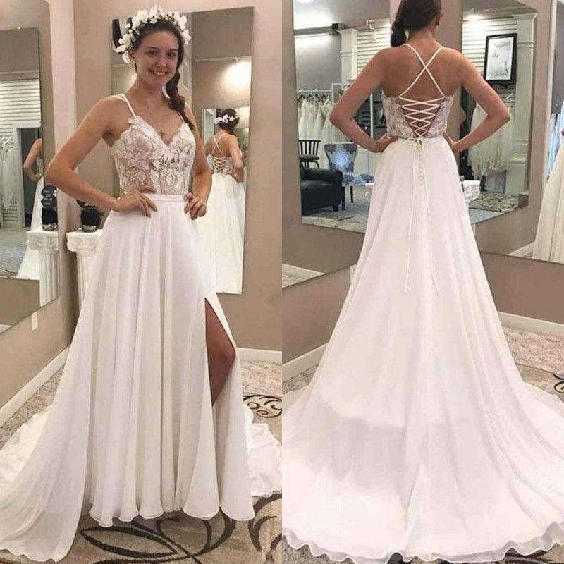 spaghetti strap corset wedding dress