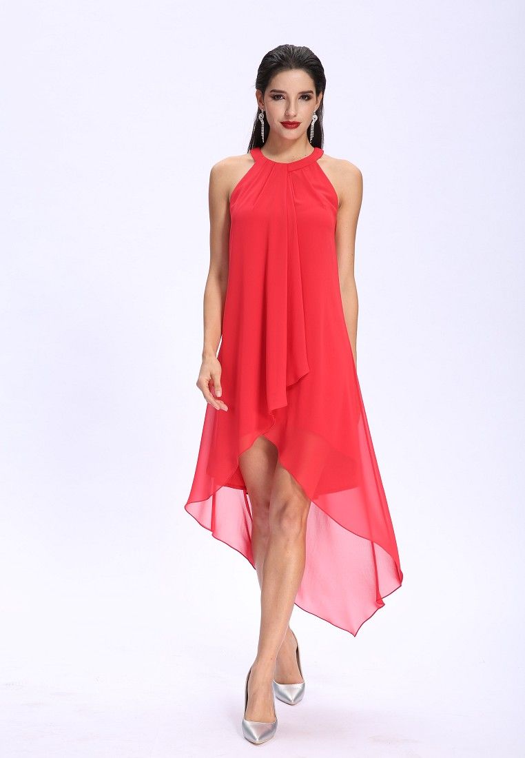 Compra Vestido Corto Rojo De Gasa Sin Mangas Elegante Barato | Entrega  Rápida Y Calidad | Es.Dhgate