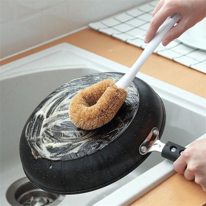 2020 Cleaning Brush Natural Coconut Non Stick Oil Long Handle Flat