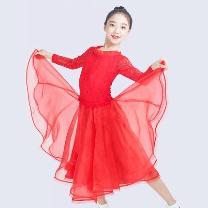 2019 New Children Girls Ballroom Dance Dress Kids Long Sleeve Lace Modern Waltz Standard Competition Practice Dance Dress S 2xl From Sherry Xiao1989