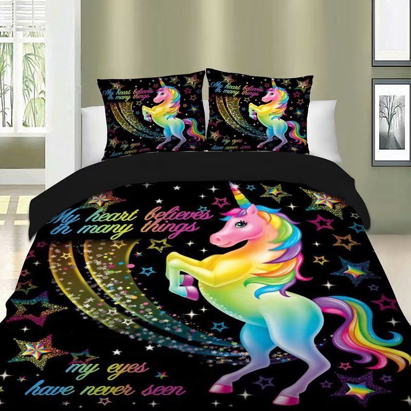Bedding Set Duvet Cover Cartoon Unicorn Pillowcase 3d Printed
