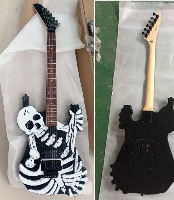 Custom George Lynch Skull Bones Black Body Electric Guitar 6