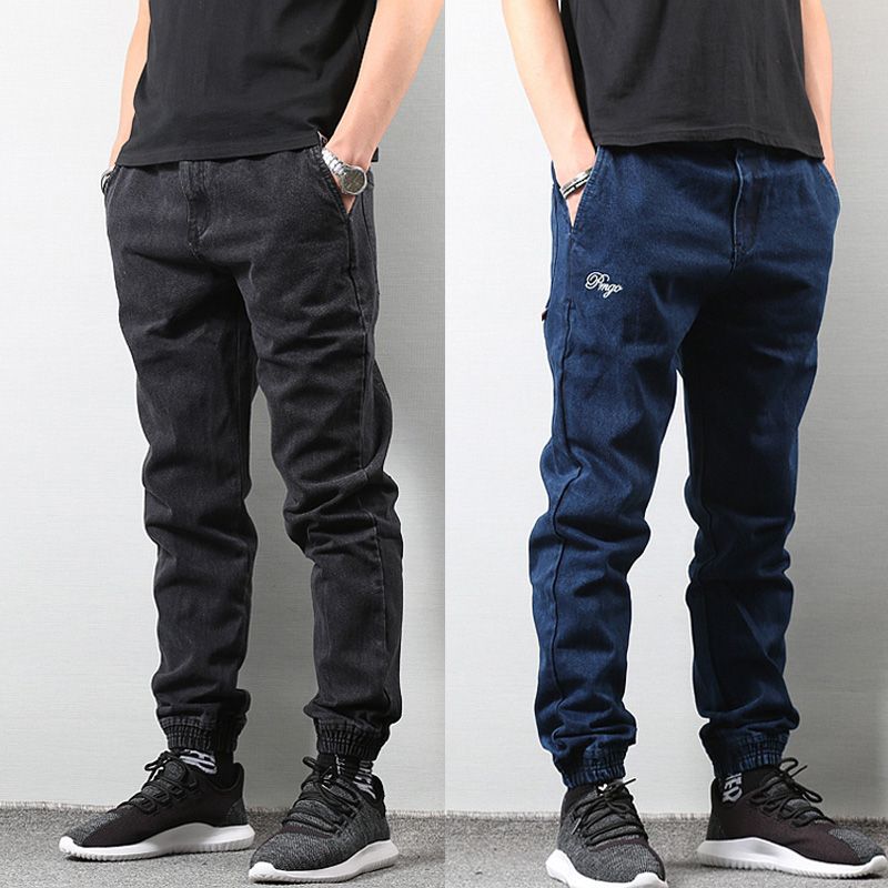 2019 Japanese Style Joggers Jeans Pants Men Black Blue Streetwear