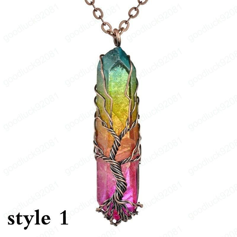 Ladies Necklace Gemstone Pendant Hollow Healing Crystal Tree of Life Chain RU