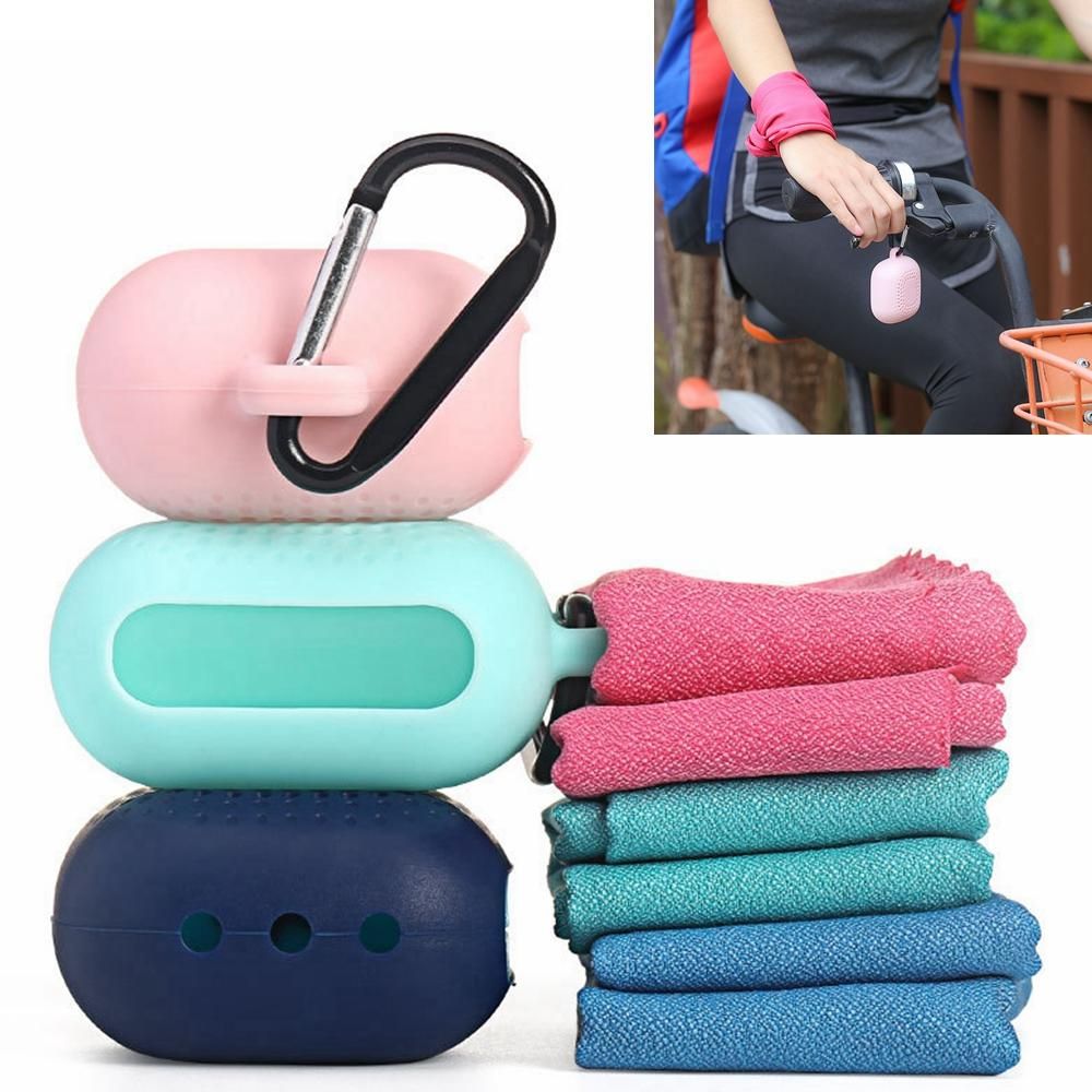 Foldable Mini Towel Portable Hiking Camping Quick Dry Towel With Silicon Case 