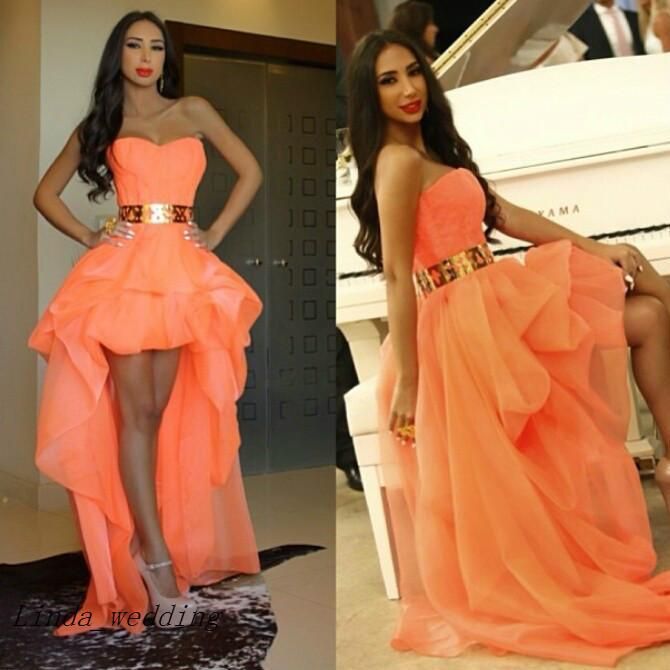 orange and blue prom dress