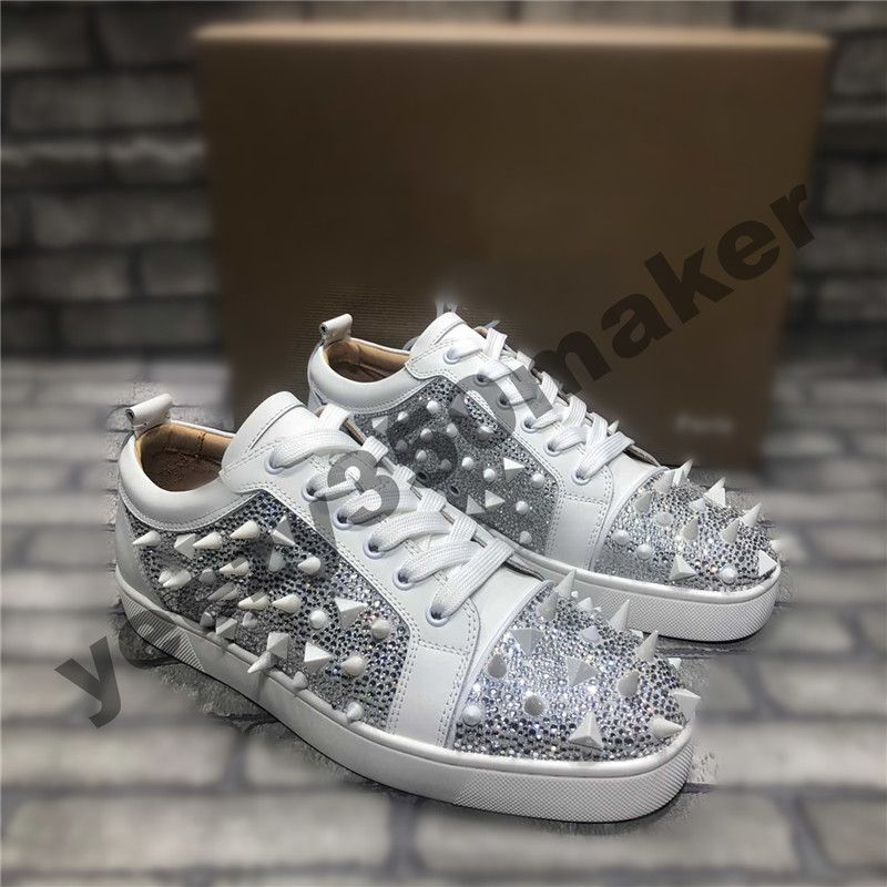 Luxury Designer White Leather Red Bottoms Low Top Gold Rivets Shoes For  Men's Casual Flats Loafers Women's Spikes Brand Sneakers