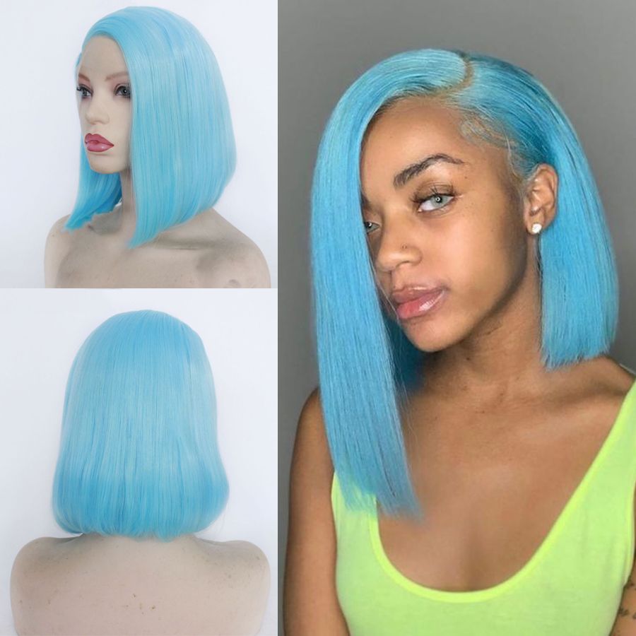 Fashion Sky Blue Color Straight Bob Wig Glueless Restuleable Synthetic Lace  Front Wigs For African American Women Synthetic Full Wig From  Youniquehairfactory, $47.27 | DHgate.Com