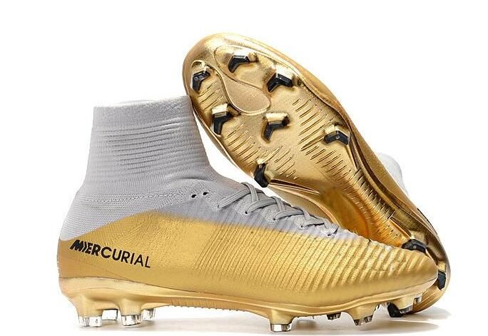 2019 nuevos hombres baratos Oro blanco CR7 Tacos Mercurial Superfly FG V zapatos al libre