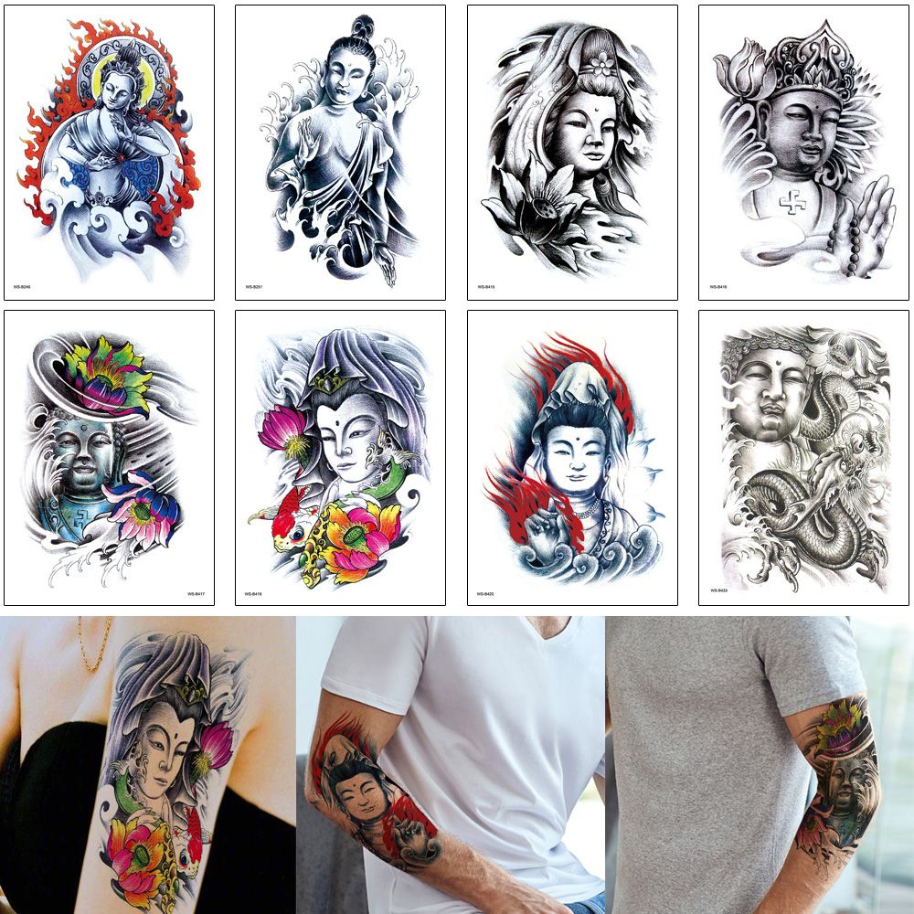 Buddha Tattoo Design Waterproof Water Transfer Decal Immortal Sun Wukong Lotus Flower Sticker Temporary Body Art Makeup Tattoo for Woman Man Buddha Tattoo Design Waterproof Water Transfer Decal Immortal Sun Wukong Lotus Flower Sticker Temporary Body Art Makeup Tattoo for Woman Man