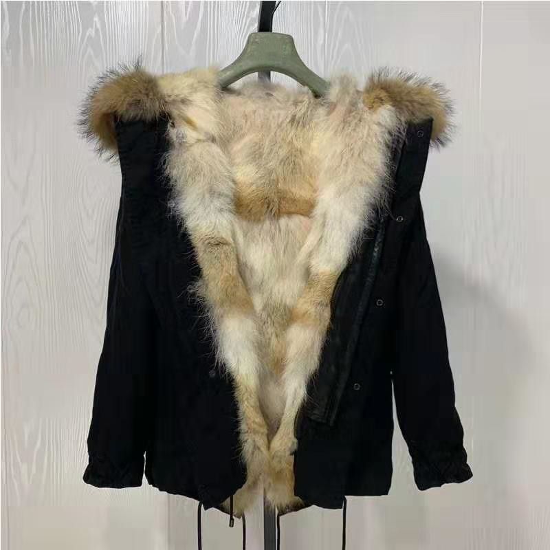 brown coat with white fur lining