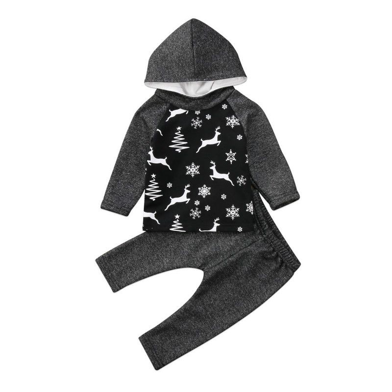 2pcs Toddler Baby Girls Boys Hooded T-shirts Top Pants Outfits Deer Clothing Set