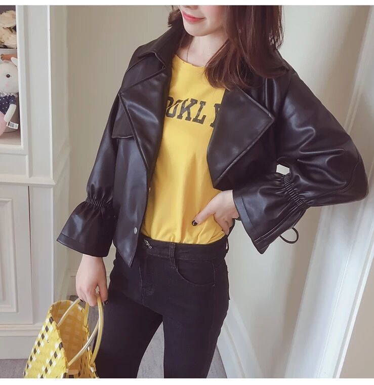 Pu Leather Jacket Short Style Spring And Autumn 2018 New Korean Version Student Original Loose Thin Locomotive Womens