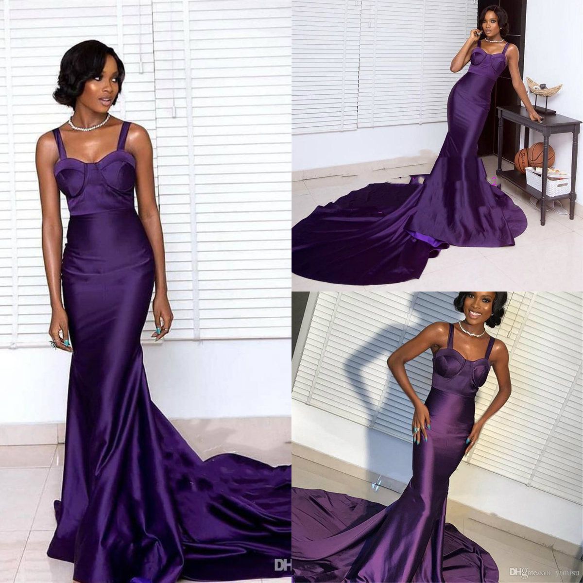 2020 Grape Mermaid Evening Dresses Spaghetti Satin Sweep Train Simple Women Formal Prom Party Gowns Robes De Soiree Plus Size Ladies Clothing Uk Long Evening Dresses With Sleeves From Dressvip 103 79 Dhgate Com