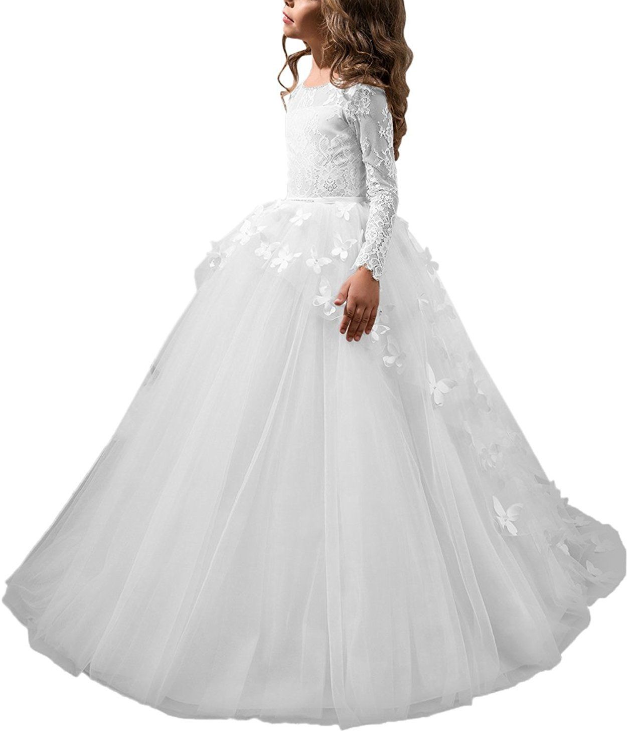 Compra Vestidos Bonitos Con Mangas Largas Para Las Niñas Vestido De Encaje  Balón Boda Con Un Escarpado Para Las Niñas Vestidos De Lujo Para La Primera  Comunión Barato | Entrega Rápida Y