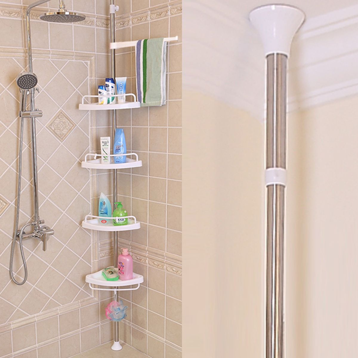 corner shelf in tile shower