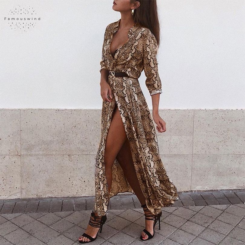 long sleeve snake print maxi dress