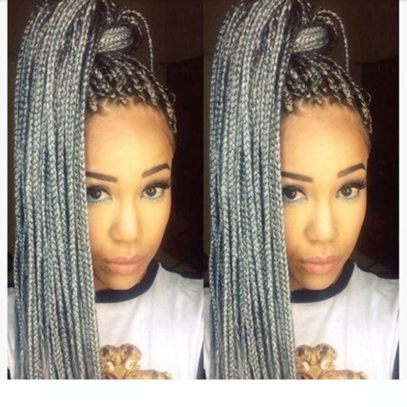High Quality 1b Grey Ombre Braided Wigs Tied Heat Resistant Fiber