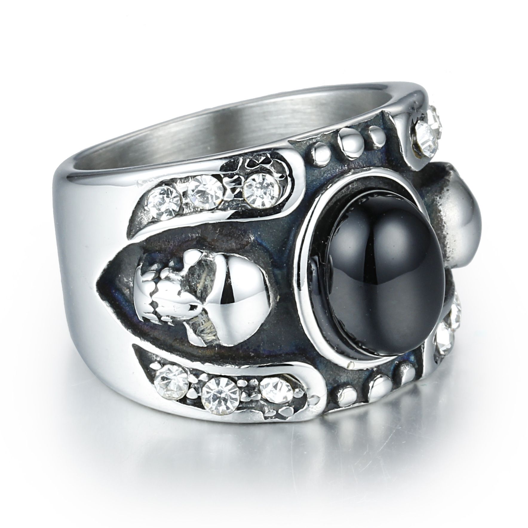 Bague homme titane double ligne strass