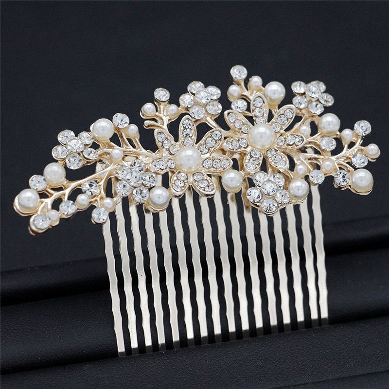 Elegant Wedding Crystal Rhinestones Pearls Hair Combs For Bride