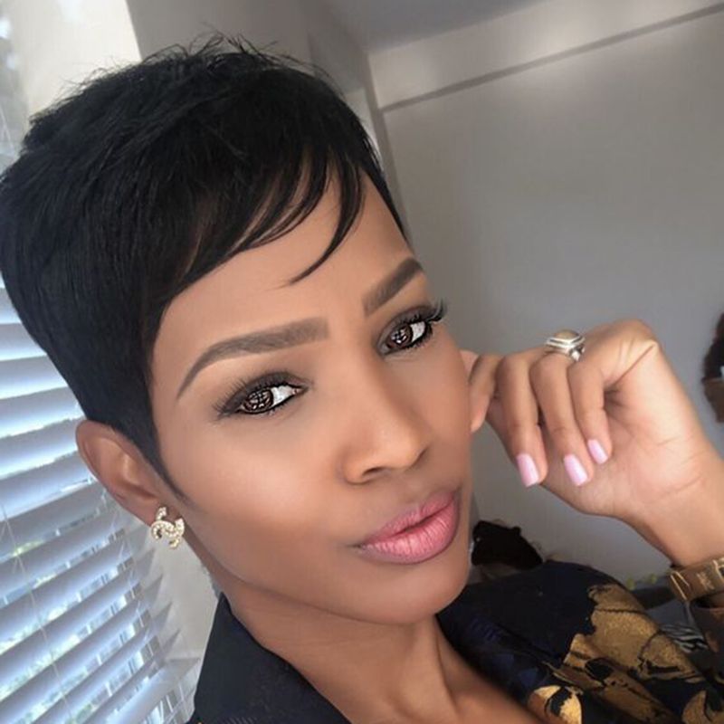Pixie Hairstyle Human Hair Wig Cheap Bob Cuts Straight Remy
