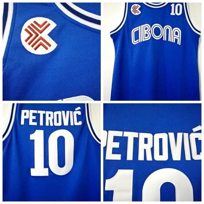 Men's Drazen Petrovic Basketball Jersey 10 # Cibona European Blue All Stitched 
