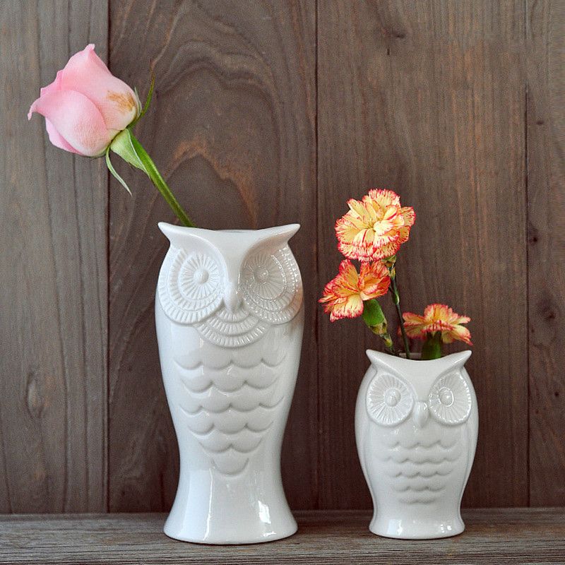 White Owl Vase Simple Cute Shape Small Desktop Vase Table Top