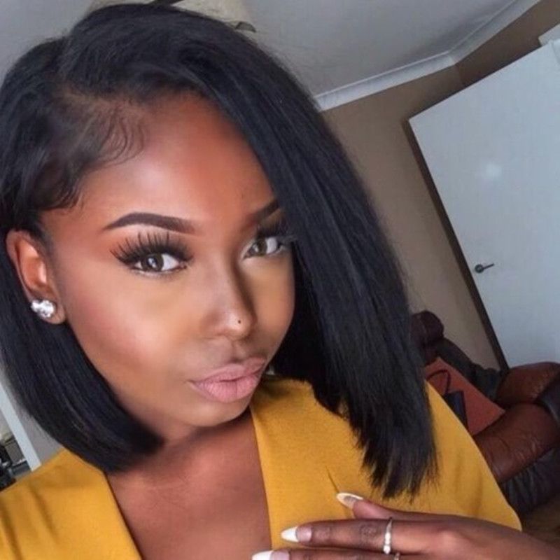 Virgin Hair Side Part Bob Lace Wig High Low Bob Haircut 150