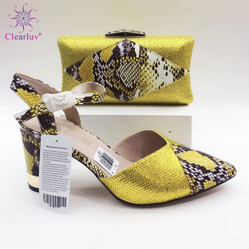 yellow shoes and matching bag