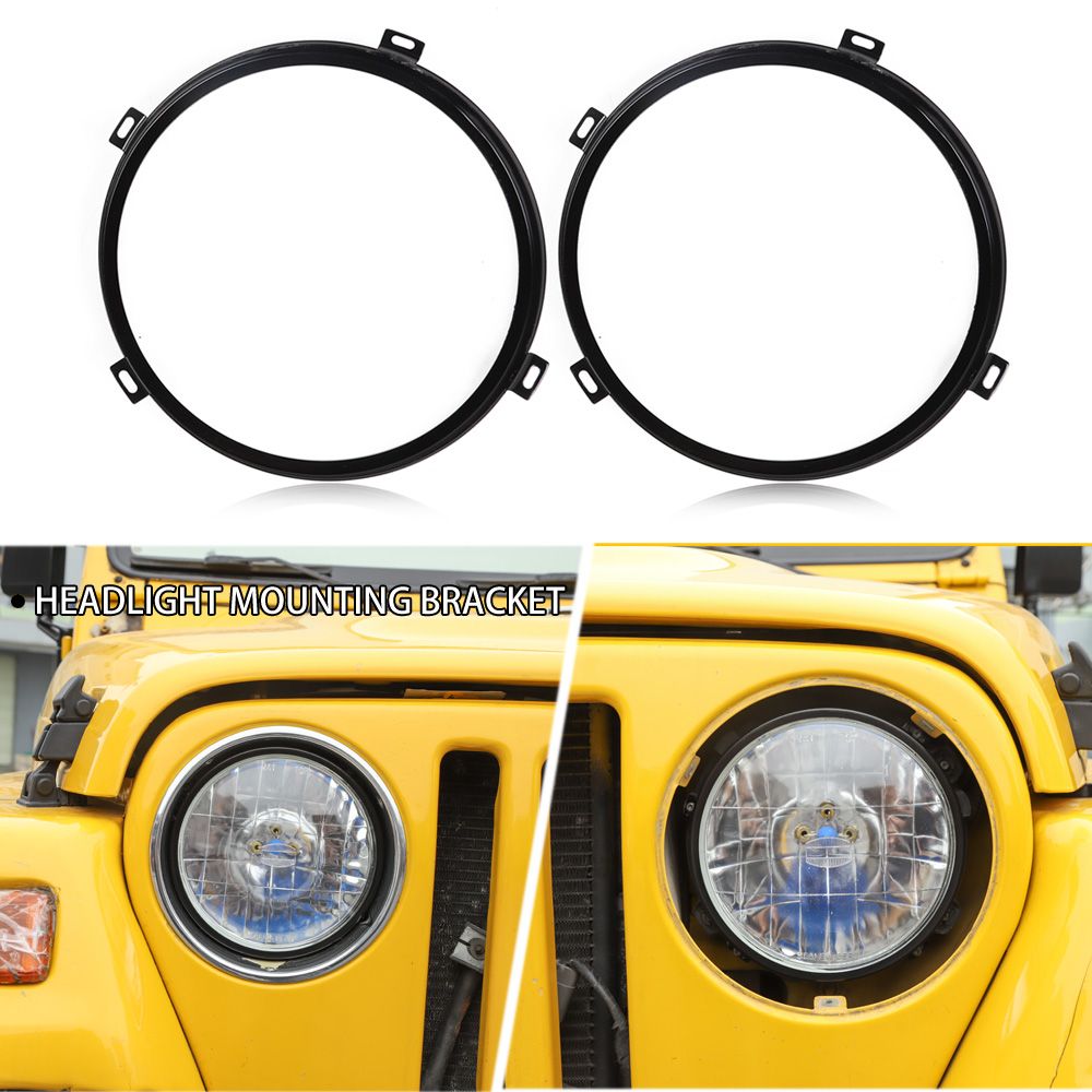 Round Headlight Bezel Headlamp Mount Bracket Rings For Jeep Wrangler TJ