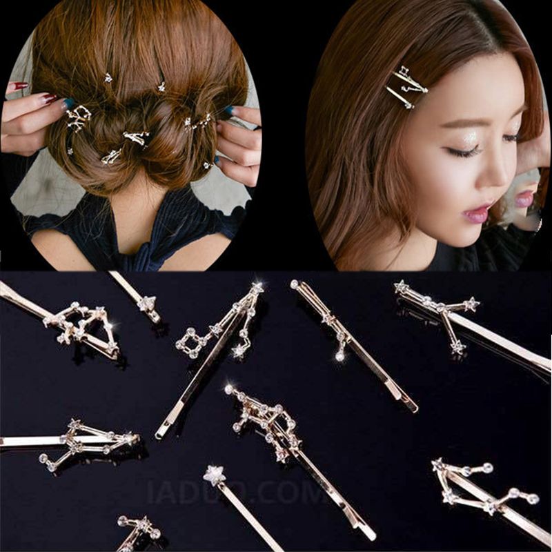 New Twelve Constellation Crystal Alloy Women Girls Barrettes Hair