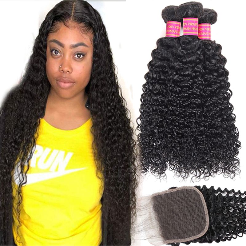 8a Brazilian Virgin Human Hair 3 Bundles With 4x4 Lace Closure