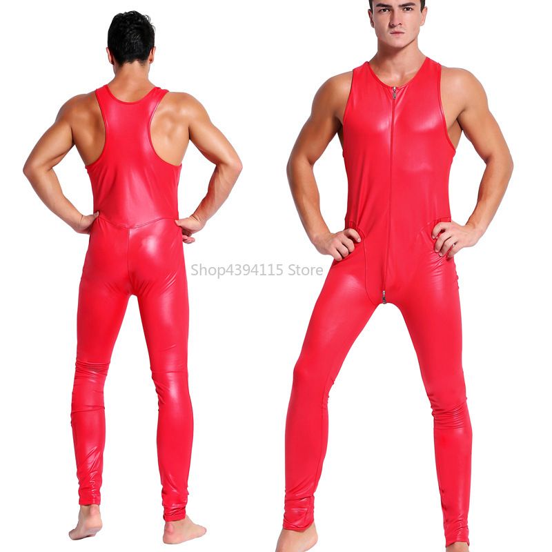 red shiny jumpsuit