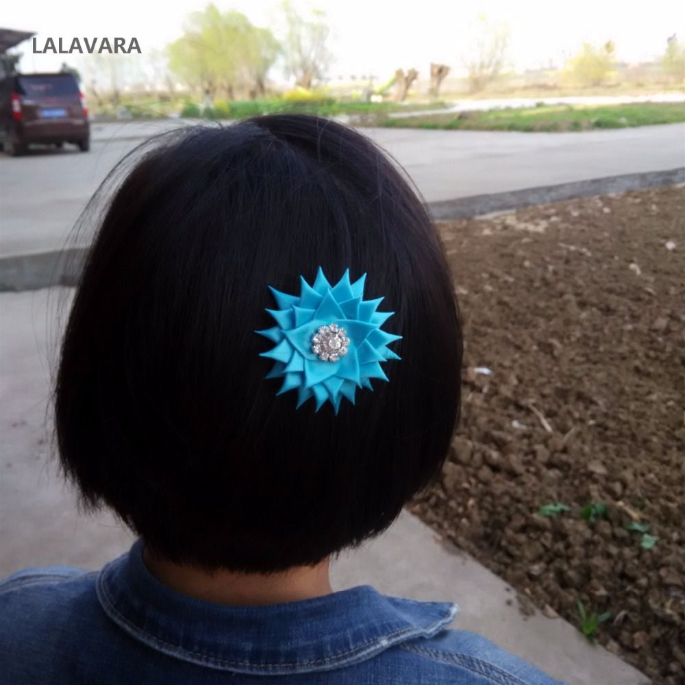 Lalavara Custom Japanese Kanzashi Flowers Turquoise Blue Clips