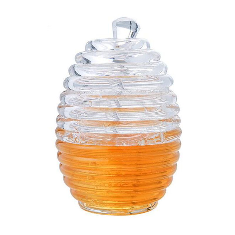 FineInno Honey Jar Cucchiaio/Vaso di Miele con Coperchio Copertura Plastica Trasparente Piccolo Vaso di Miele 245 ml 