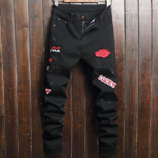 2021 Kleine Voeten Mannelijke Broeken Trend Strakke Zwarte Heer Broek Mannen  Borduurwerk Bloem Slanke Jeans Recht Van Pantalonspourfemmes, 24,01 €  |DHgate