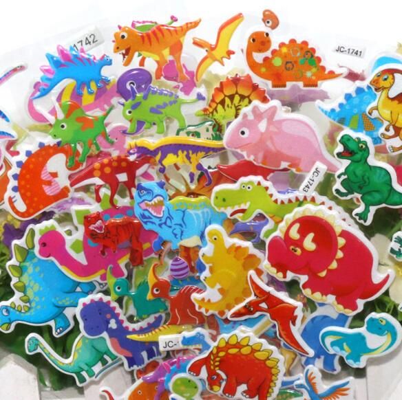 6 Sheets Children PVC Puffy Kids Teacher Reward Stickers Wall Dinosaur Stickers