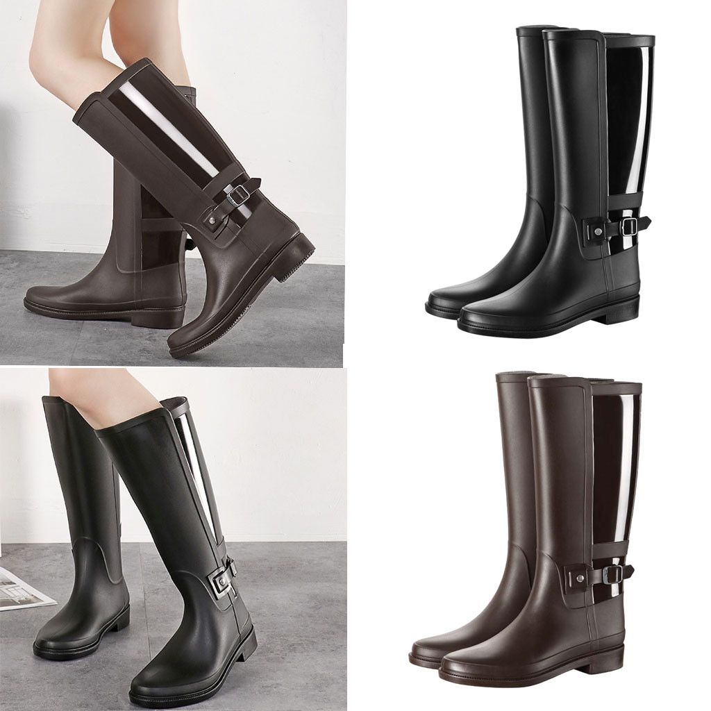 black patent leather rain boots