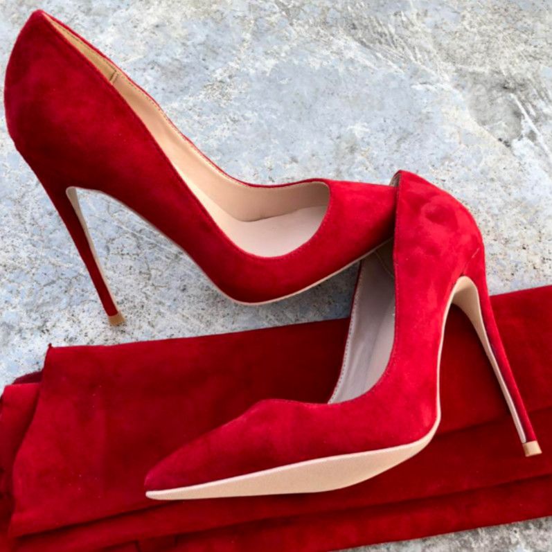 Keshangjia 12cm Stilettos Women Pointed Toe Red Suede High Heels Pump ...