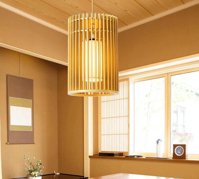 Wood Pendant Light Tatami Fixture Rustic Korean Asian Japanese Hanging