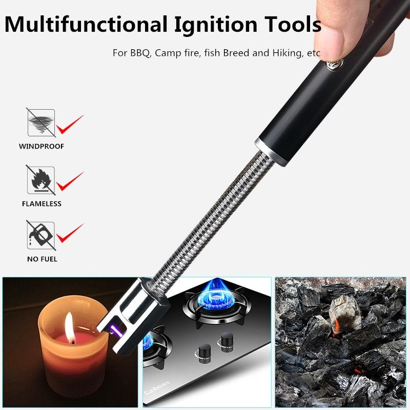 360 Rotation USB rechargeable cigarette Lighters Long Kitchen Electronic Lighters Windproof 