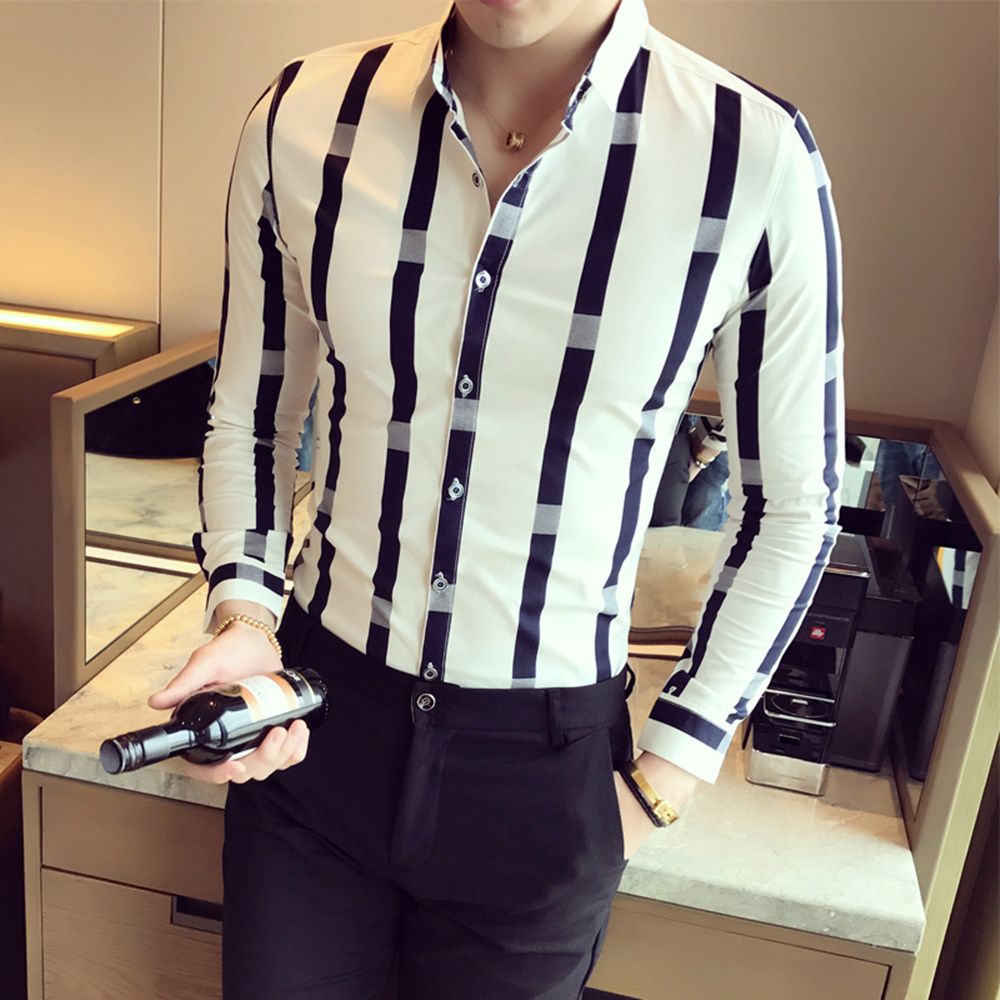 YUNY Mens Autumn Business Stripes Casual Fit Long-Sleeve Western Shirt 4 3XL 