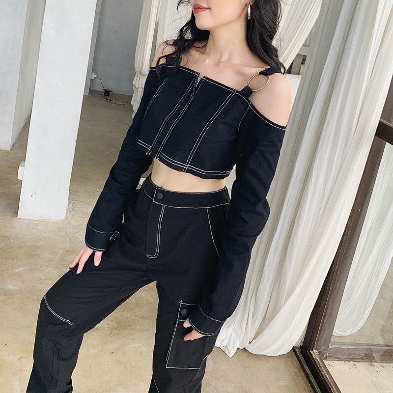 Women Off Shoulder Two Piece Suit Ladies Tracksuit Co Ord Set Top Trouser Dress