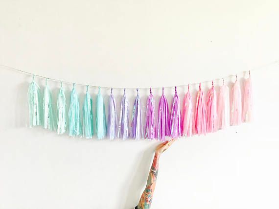 10ft Unicorn Rainbow Sparkle Garland Of Tassels 54 Sheets