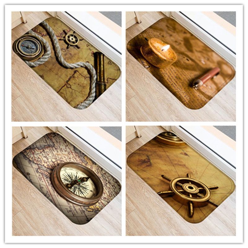 Doormat Carpet Rubber Floor Mats Entrance Retro Nautical Map
